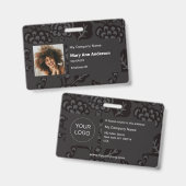 グレーブラックの鮮やかな大胆な花柄 バッジ (表裏)