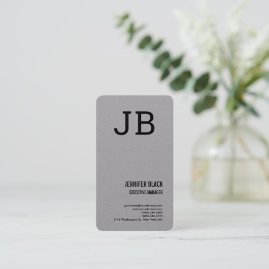 グレーブラックはっきりしたモノグラムミニマルモダンリストプレーン 名刺 (スタンド正面)
