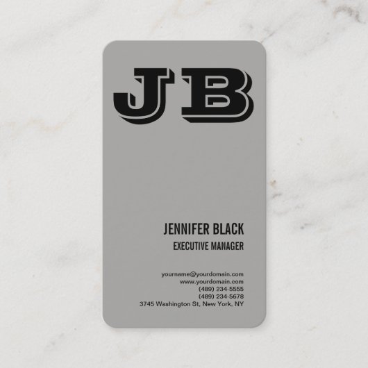 グレーブラックはっきりしたモノグラムミニマルモダンリストプレーン 名刺 (正面)