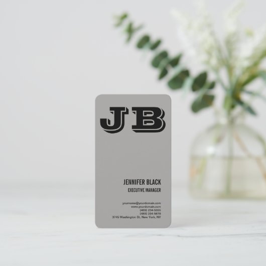 グレーブラックはっきりしたモノグラムミニマルモダンリストプレーン 名刺 (スタンド正面)