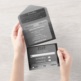 グレーブラックウォーターミニマルカラーシモダンック結婚ズ オールインワン招待状