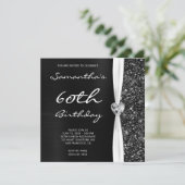 グレーブラックグラデーションフォイルフェイクグリッターグラム誕生日 招待状 (スタンド正面)