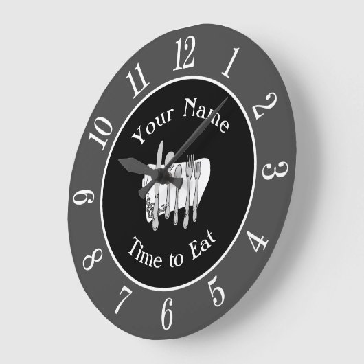 グレーブラックシルバーウェアカスタムの数字と時計 ラージ壁時計 (傾斜)