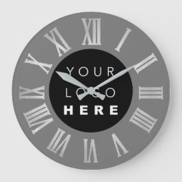 グレーブラックシルバーグレーローマ数字のロゴ ラージ壁時計
