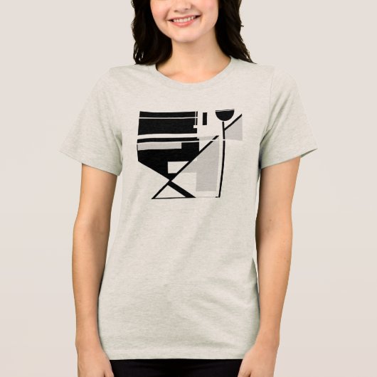 グレーブラックジオメトリックはっきりした抽象芸術アートMCM小 トライブレンドＴシャツ (正面)