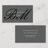 グレーブラックスクリプトモノグラムモダンスタイリッシュ 名刺 (正面/裏面)