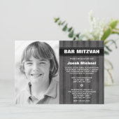 グレーブラックストライプバー(ユダヤ教の)バル・ミツバー招待状 招待状 (スタンド正面)