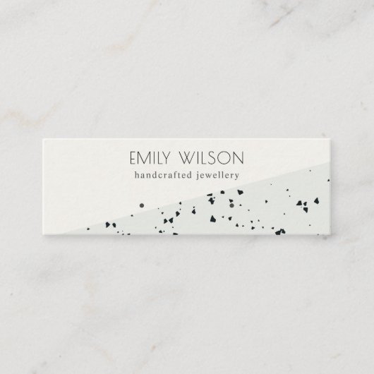 グレーブラックテラゾテクスチャスタッドイヤリングディスプレイ スキニー名刺 (正面)