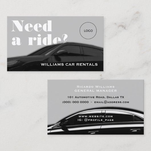 グレーブラックトーンエレガントプロフェッショナル車の 名刺 (正面/裏面)