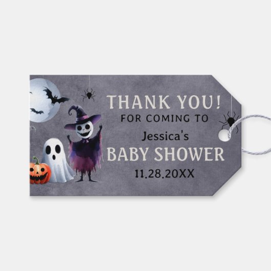 グレーブラックハロウィーン赤ちゃんシャワーありがとう ギフトタグ (正面(横))