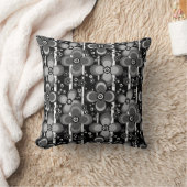 グレーブラックフローラストライプのパターンレトロ クッション (ブランケット)