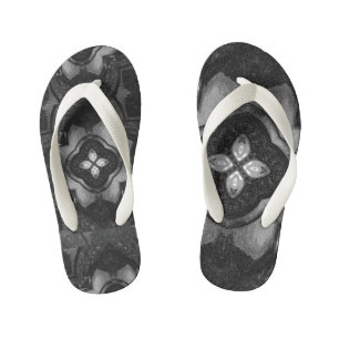 グレーブラックフローラ鉛筆パターンビーチサンダル キッズビーチサンダル