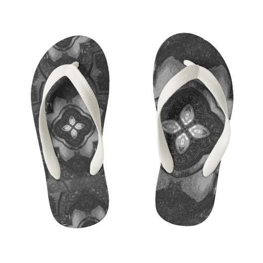 グレーブラックフローラ鉛筆パターンビーチサンダル キッズビーチサンダル (フットベッド)