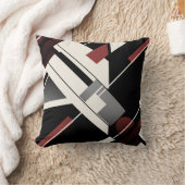 グレーブラックブルガンディベージュディアゴナル抽象芸術アート クッション (ブランケット)