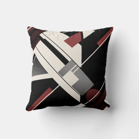 グレーブラックブルガンディベージュディアゴナル抽象芸術アート クッション (裏面)