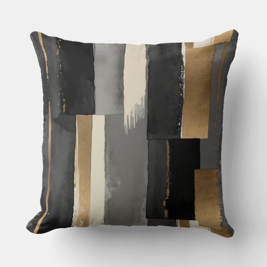 グレーブラックベージュとブロンズ抽象芸術 クッション (正面)