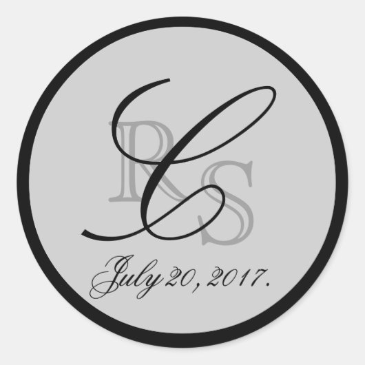 グレーブラックモノグラムの結婚式の引き出物 ラウンドシール (正面)