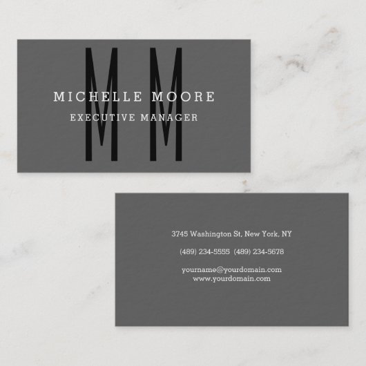 グレーブラックモノグラムはっきりしたミニマリスト平野シンプル 名刺 (正面/裏面)