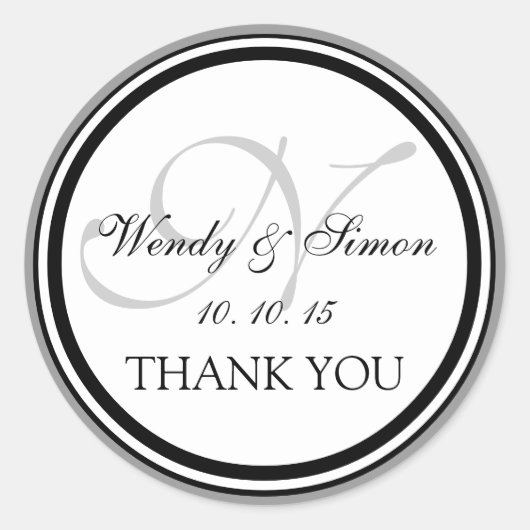 グレーブラックモノグラム結婚N's Thank You ラウンドシール (正面)