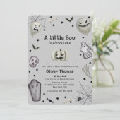 グレーブラックリトルブー幽霊ハロウィーンベビーシャワー 招待状 (スタンド正面)