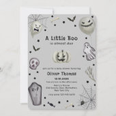 グレーブラックリトルブー幽霊ハロウィーンベビーシャワー 招待状 (正面)