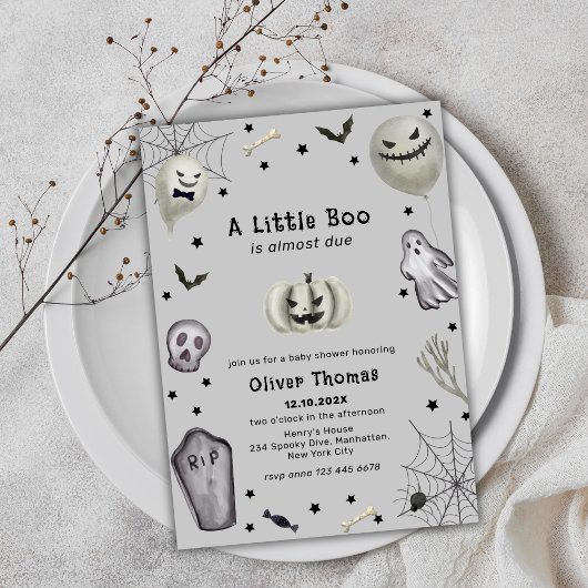 グレーブラックリトルブー幽霊ハロウィーンベビーシャワー 招待状