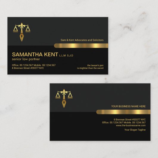 グレーブラックレトロのコはかりで測ラム金ゴールドオブ司法法 名刺 (正面/裏面)