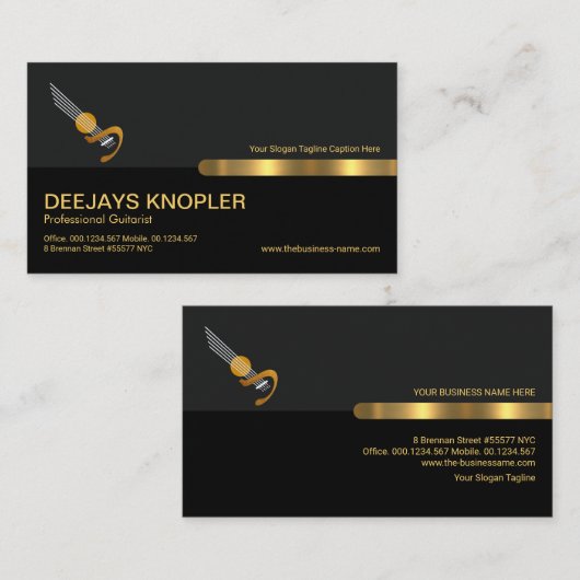 グレーブラックレトロコラムズミュージックギタリスト 名刺 (正面/裏面)