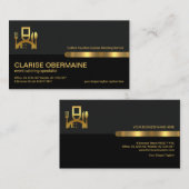 グレーブラックレトロコラムズ金ゴールドラインフードレストラン 名刺 (正面/裏面)