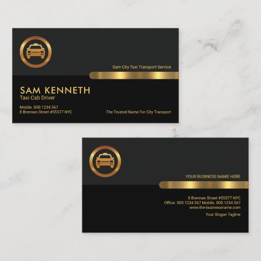 グレーブラックレトロコラムタクシー運転手輸送 名刺 (正面/裏面)