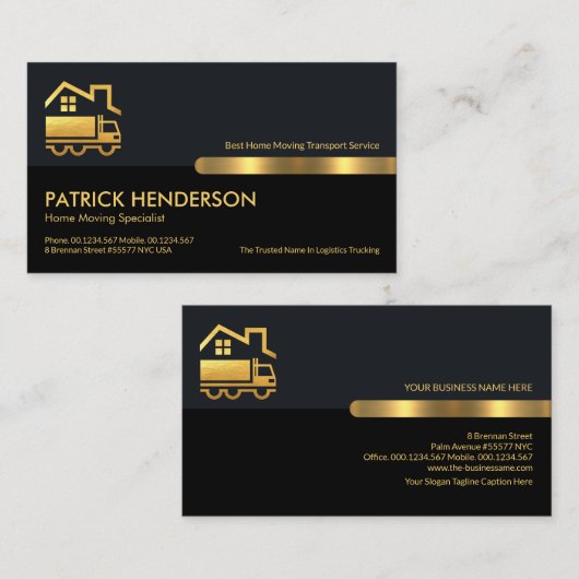 グレーブラックレトロ列金ゴールドホーム引越し業者ドライバ 名刺 (正面/裏面)