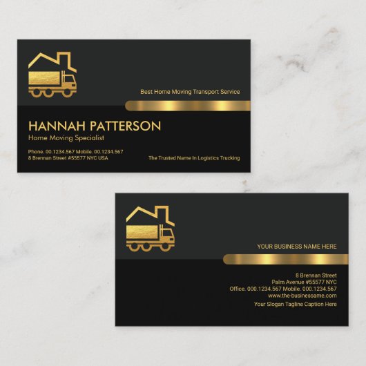 グレーブラックレトロ列金ゴールドホーム移動 名刺 (正面/裏面)