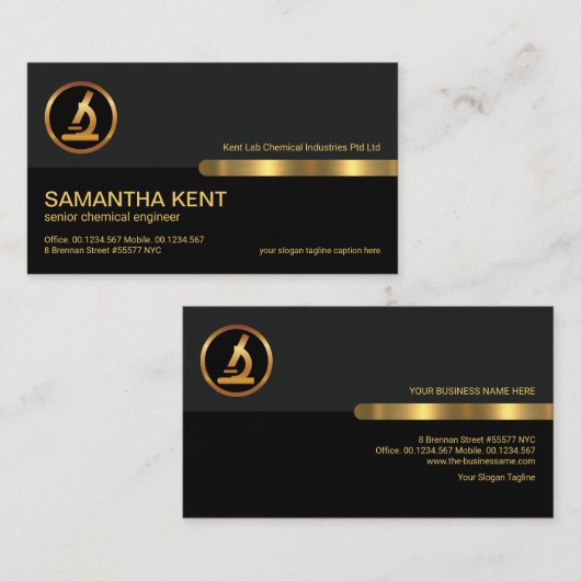 グレーブラックレトロ列金ゴールド線化学者 名刺 (正面/裏面)