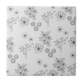 グレーブラックレトロY2Kヒッピー花柄 タイル