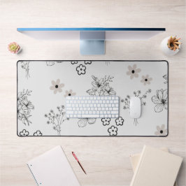 グレーブラックレトロY2Kヒッピー花柄 デスクマット