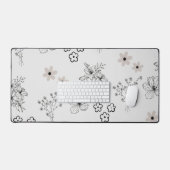 グレーブラックレトロY2Kヒッピー花柄 デスクマット (キーボード&マウス)