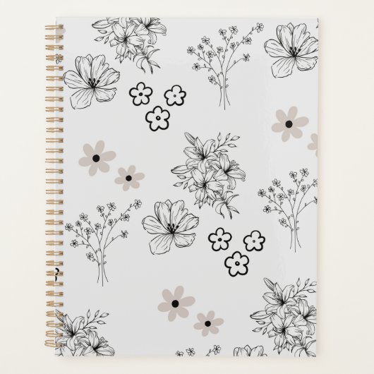 グレーブラックレトロY2Kヒッピー花柄 プランナー手帳 (正面)
