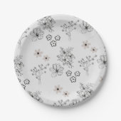 グレーブラックレトロY2Kヒッピー花柄 ペーパープレート (正面)