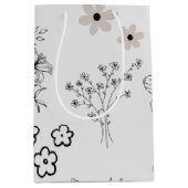 グレーブラックレトロY2Kヒッピー花柄 ミディアムペーパーバッグ (正面)