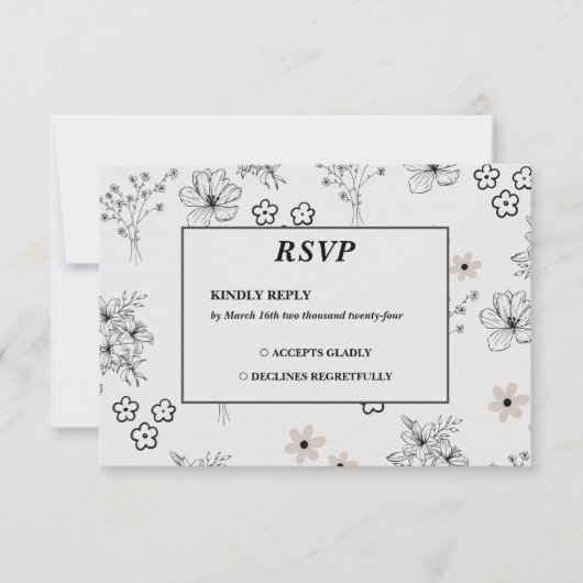 グレーブラックレトロY2Kヒッピー花柄 出欠カード (正面)