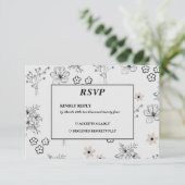 グレーブラックレトロY2Kヒッピー花柄 出欠カード (スタンド正面)