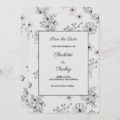 グレーブラックレトロY2Kヒッピー花柄 招待状 (正面/裏面)