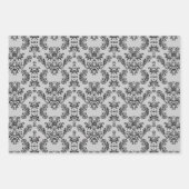 グレーブラックヴィンテージダマスクパターン ラッピングペーパーシート (正面3)