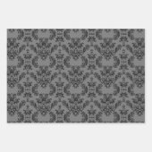 グレーブラックヴィンテージダマスクパターン ラッピングペーパーシート (正面2)