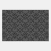 グレーブラックヴィンテージダマスクパターン ラッピングペーパーシート (正面)