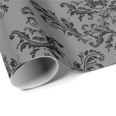 グレーブラックヴィンテージダマスクパターン ラッピングペーパー (ロールコーナー)