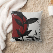 グレーブラック&ブルゴーニュ赤い禅の水のカラーリーフ クッション (ブランケット)