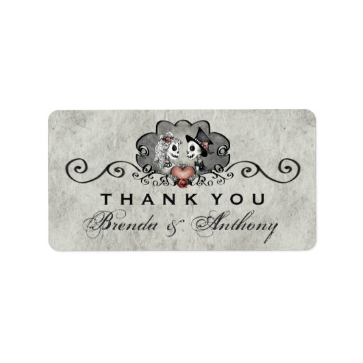 グレーブラック&ホワイトスケルトンハートありがとう ラベル (正面)