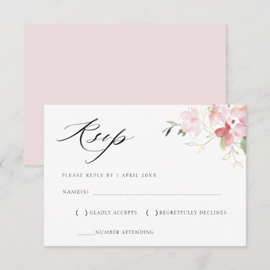 グレーブラッシュピンクの花の返信カード 出欠カード (正面/裏面)