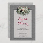 グレーブルゴーニュフローラウォーターカラーブライダルシャワー 招待状 (正面/裏面)
